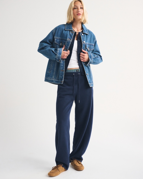 Sunday High Rise Forward Seam Barrel Sweatpant, Muted Navy view 1