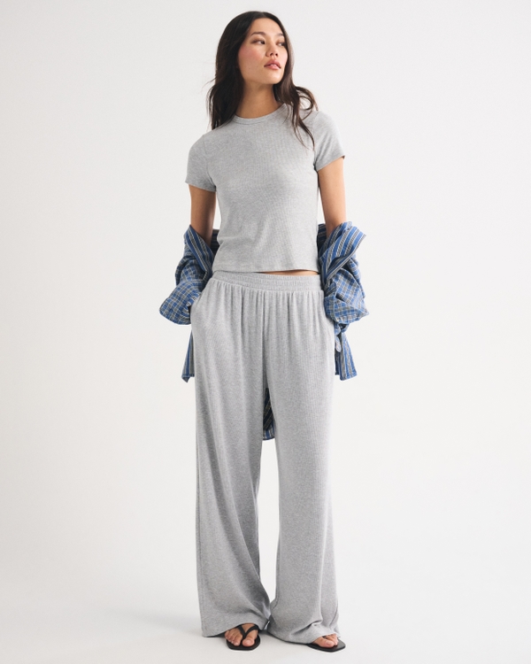 Lounge Ribbed Wide Leg Sweatpant, Light Gray view 1