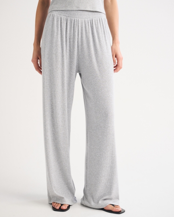 Lounge Ribbed Wide Leg Sweatpant, Light Gray view 2