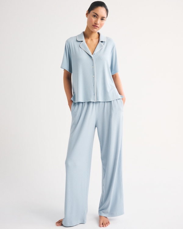 Modal-Blend Lounge Rib Pant, Blue Haze view 1