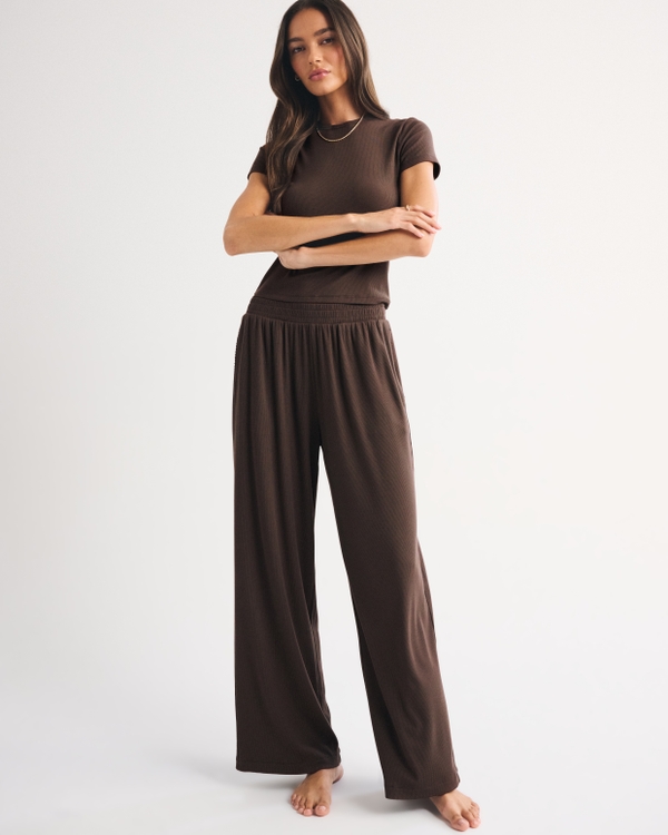Modal-Blend Lounge Rib Pant, Brown view 1