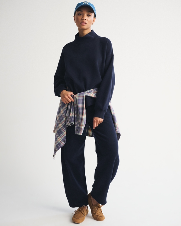 High Rise Forward Seam Barrel Sweatpant, Muted Navy view 1