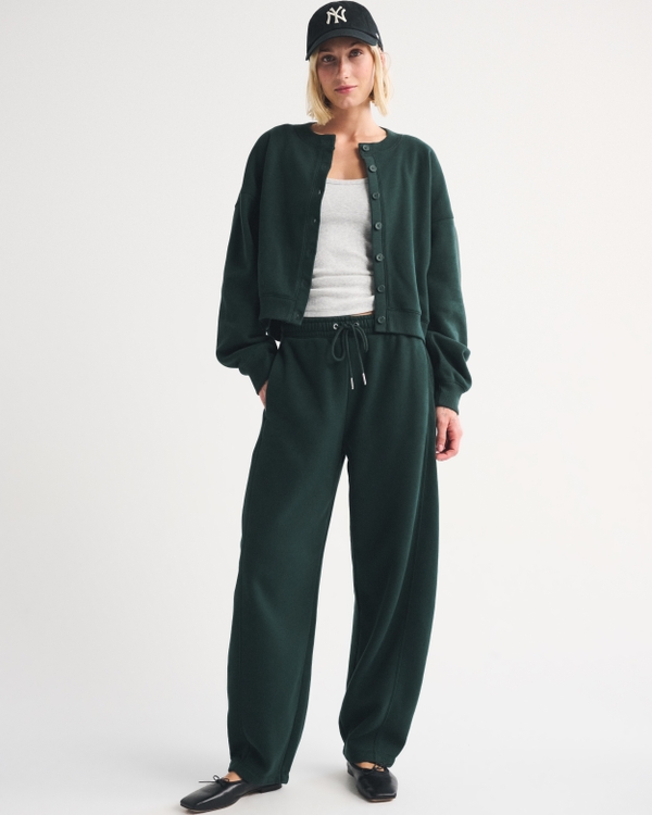 High Rise Forward Seam Barrel Sweatpant, Dark Spruce view 1