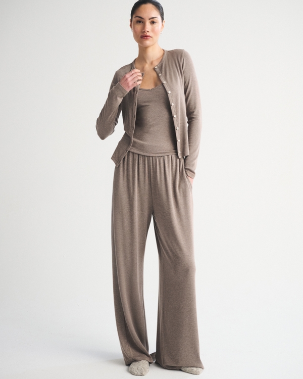 Modal Blend Wide Leg Lounge Pant, Light Brown view 1