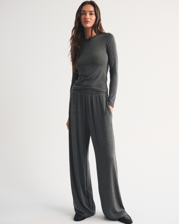 Modal Blend Wide Leg Lounge Pant, Dark Gray view 1