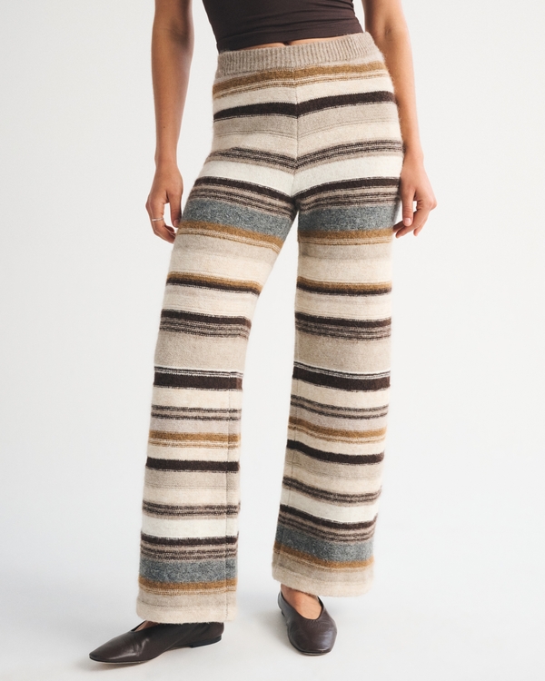 Wide Leg Lounge Sweater Sweatpant, Brown Stripe view 2