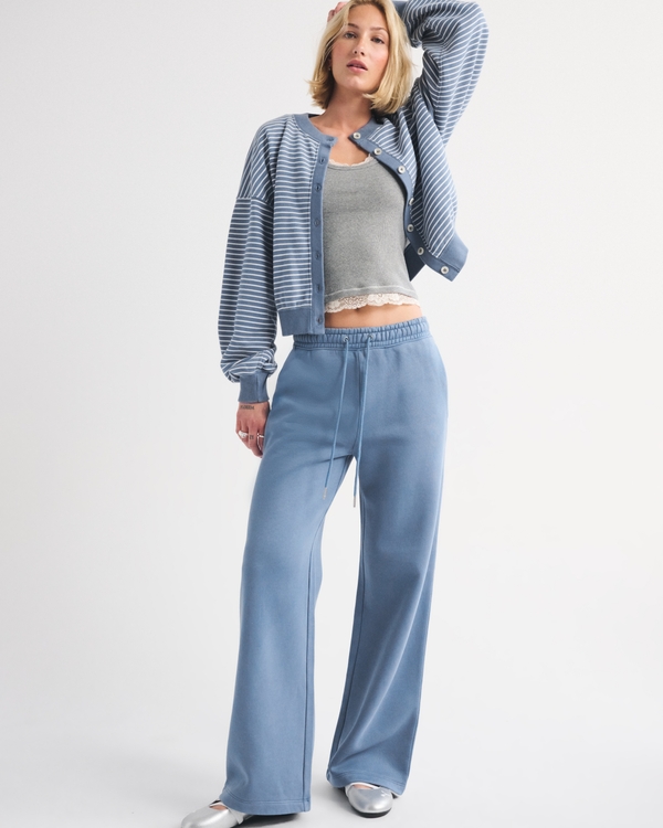 Sunday High Rise Wide Leg Sweatpant, Gray Blue view 1