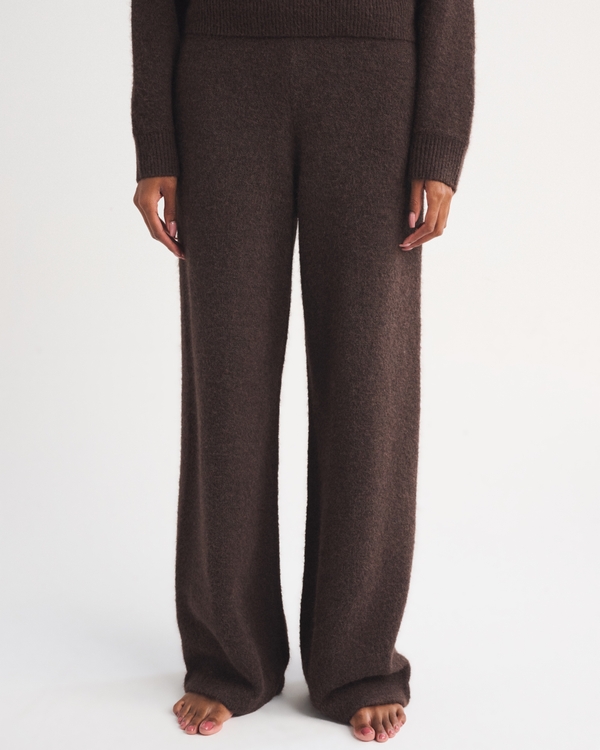 Wool-Blend Wide Leg Lounge Pant, Dark Coffee view 2