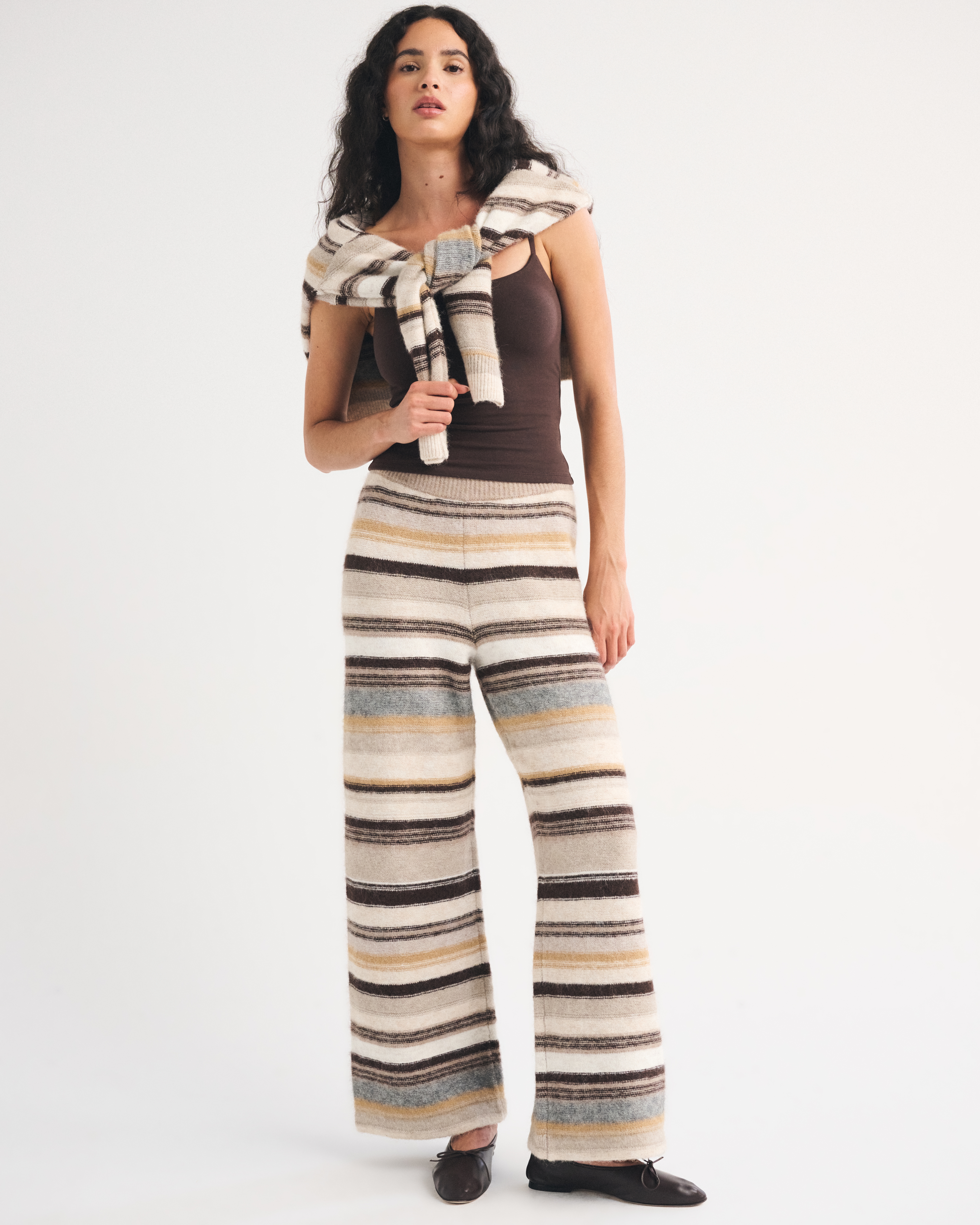 Женские брюки Abercrombie & Fitch Wool-Blend Lounge Pant, цвет: Коричневый полосатый — фото 2