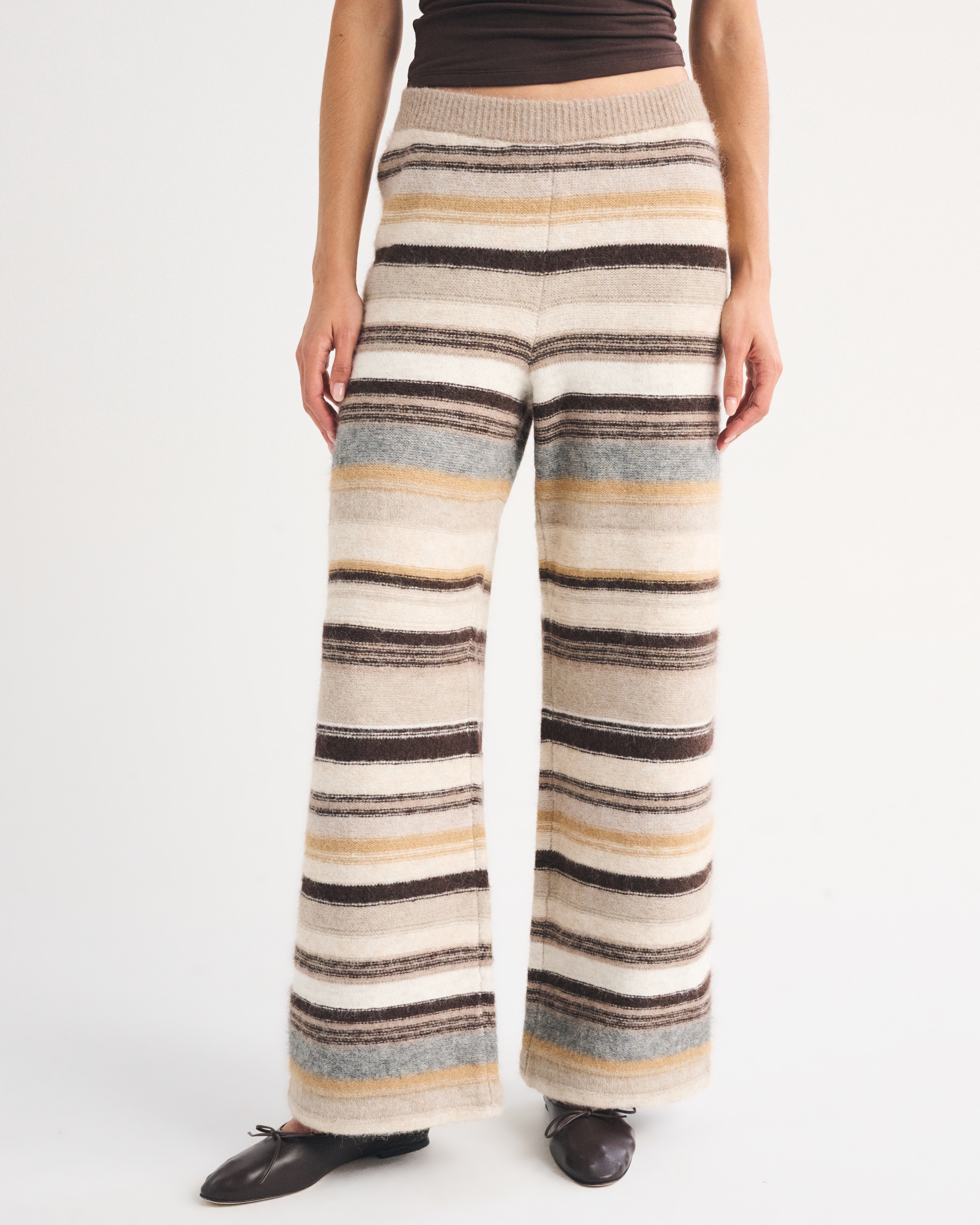 Женские брюки Abercrombie & Fitch Wool-Blend Lounge Pant, цвет: Коричневый полосатый — фото 3