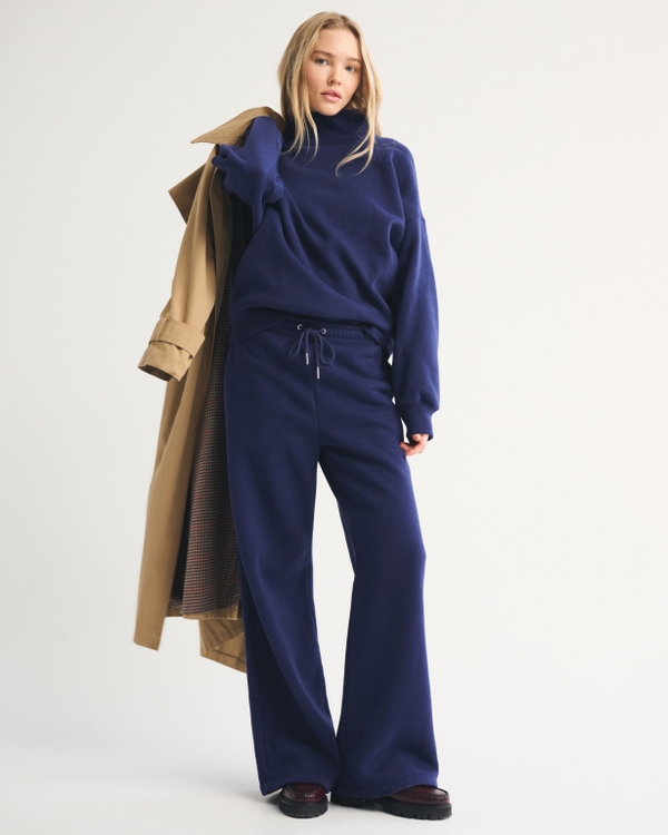 High Rise Sunday Wide Leg Sweatpant, Navy view 2