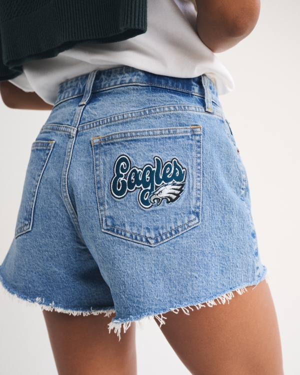 Philadelphia Eagles Curve Love Mid Rise A-Line Denim Short, Medium Wash - Eagles view 2