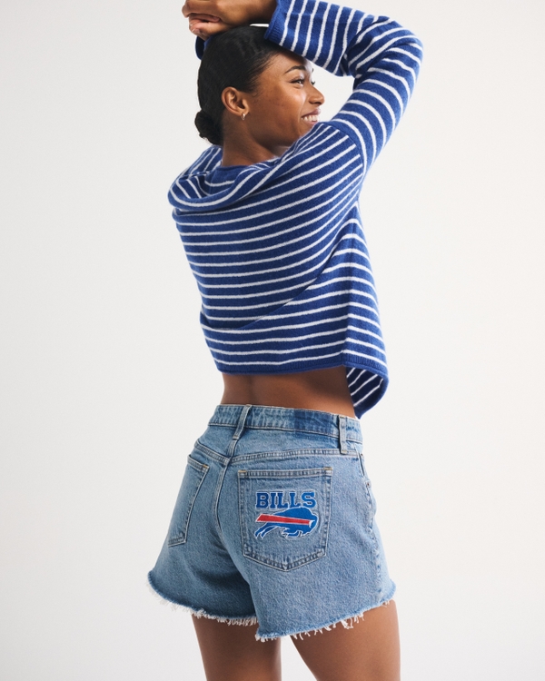 Buffalo Bills Curve Love Mid Rise A-Line Denim Short, Medium Wash - Bills view 1