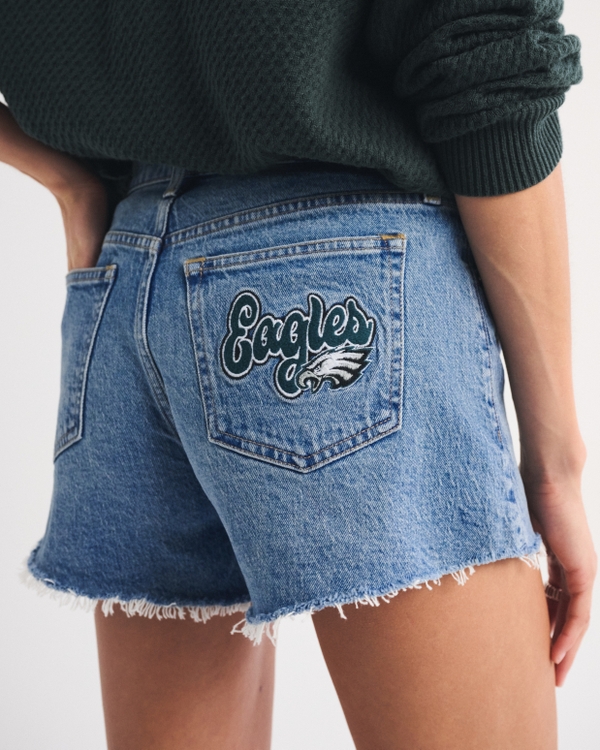 Philadelphia Eagles Mid Rise A-Line Denim Short, Medium Wash - Eagles view 2
