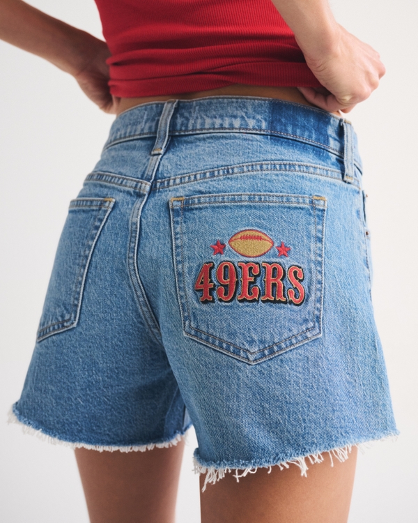 San Francisco 49ers Mid Rise A-Line Denim Short, Medium Wash - 49ers view 2