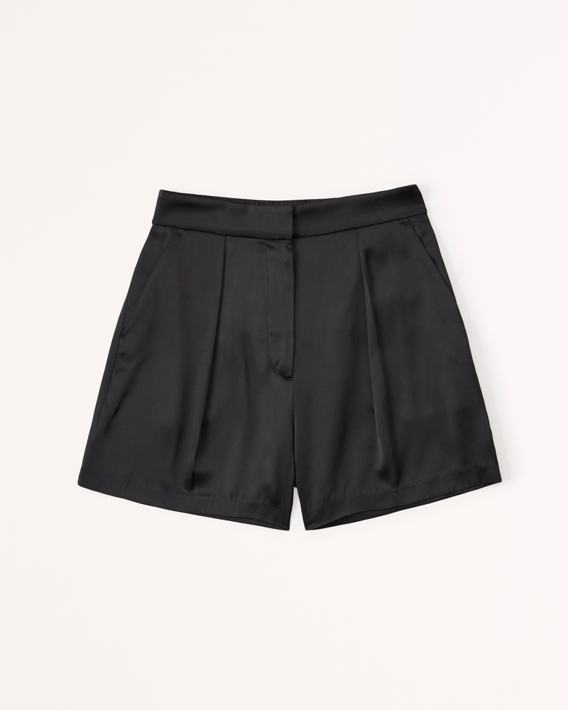 Black satin shop high waisted shorts