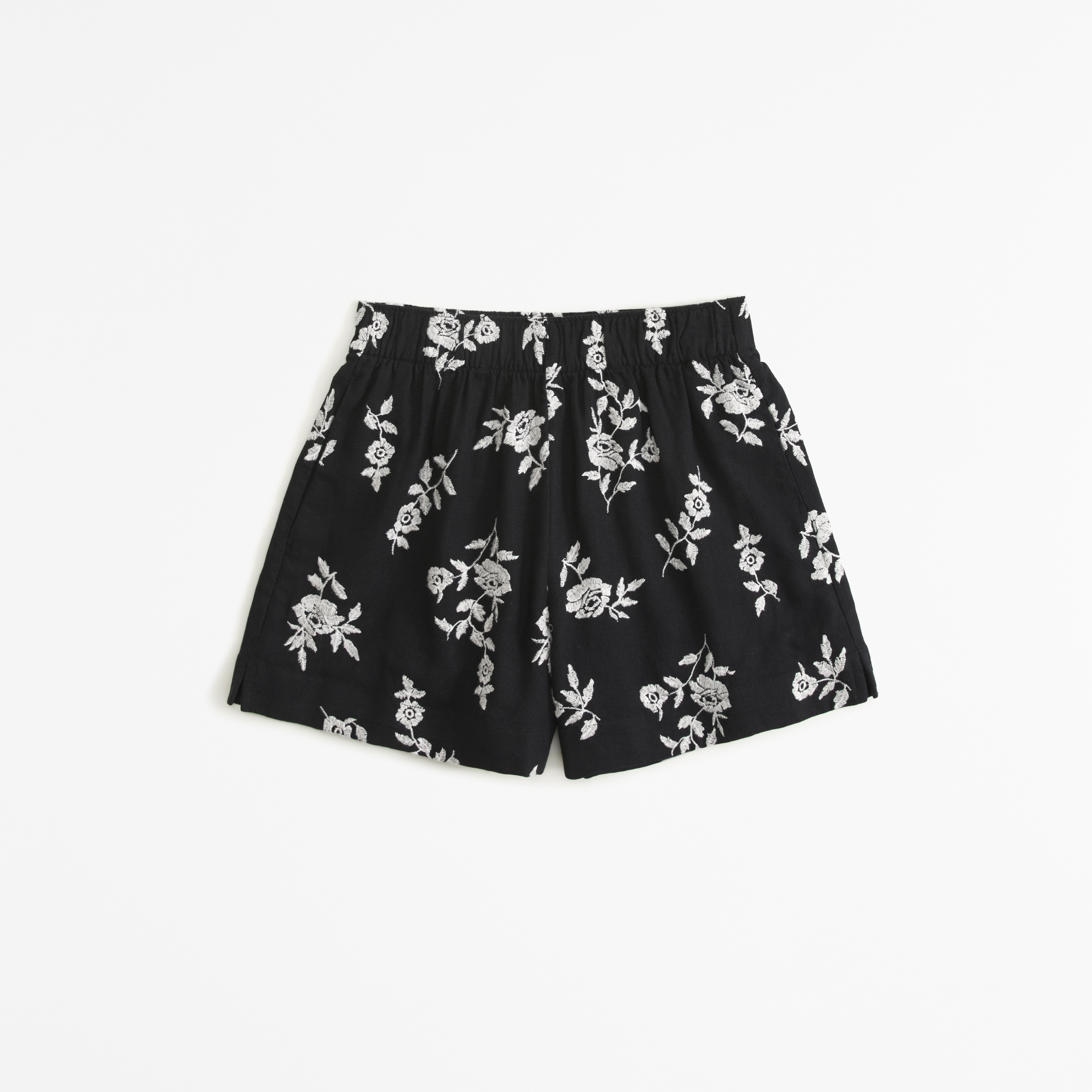 Linen-Blend Embroidered Pull-On Short