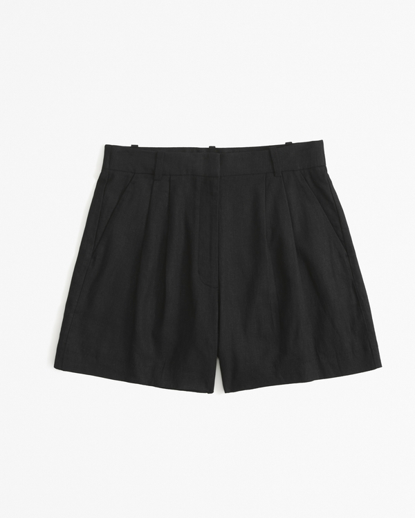 Elegant geschnittene A&F Sloane Shorts aus Leinenmischung in Curve Love Fit, Black