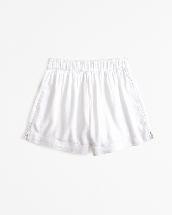 Linen-Blend Pull-On Short, White