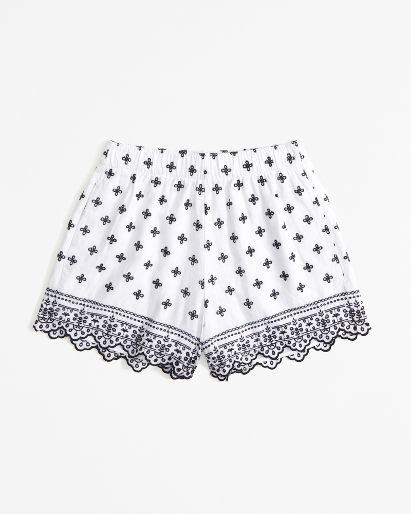 Women's Linen-Blend Embroidered Pull-On Short | Women's Bottoms