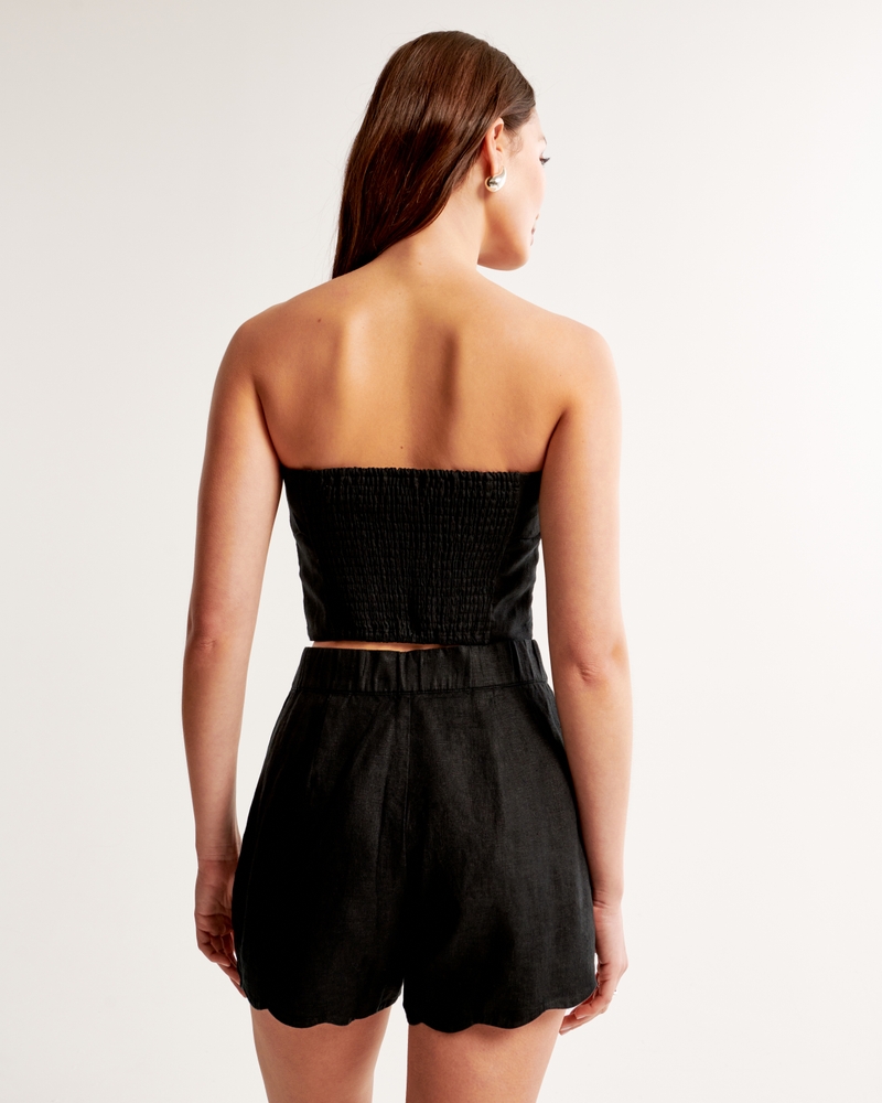Premium Linen Scallop-Hem Tailored Short
