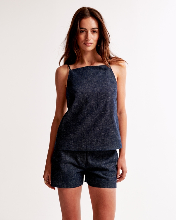 Mid Rise Chambray Short, Navy view 1