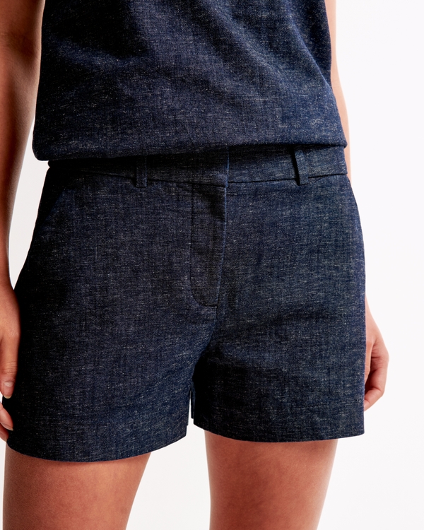 Mid Rise Chambray Short, Navy view 2