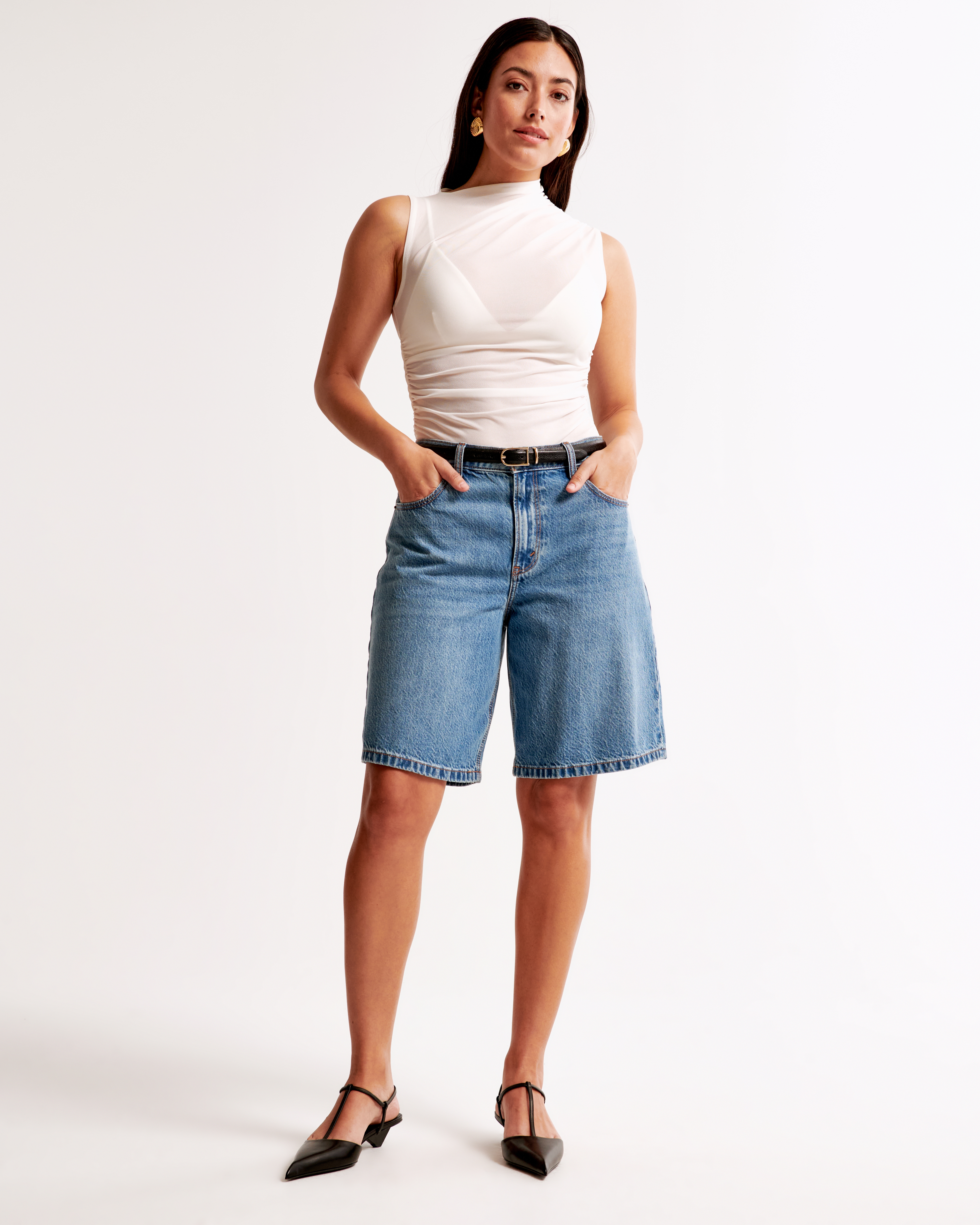 Женские шорты Abercrombie & Fitch Curve Love Mid Rise 10" Loose Short, цвет: Средний — фото 2