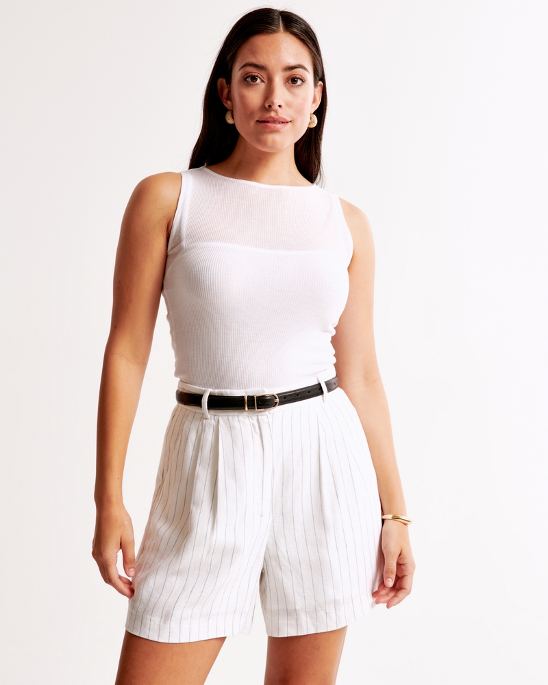 Curve Love A&F Sloane Tailored Linen-Blend Short