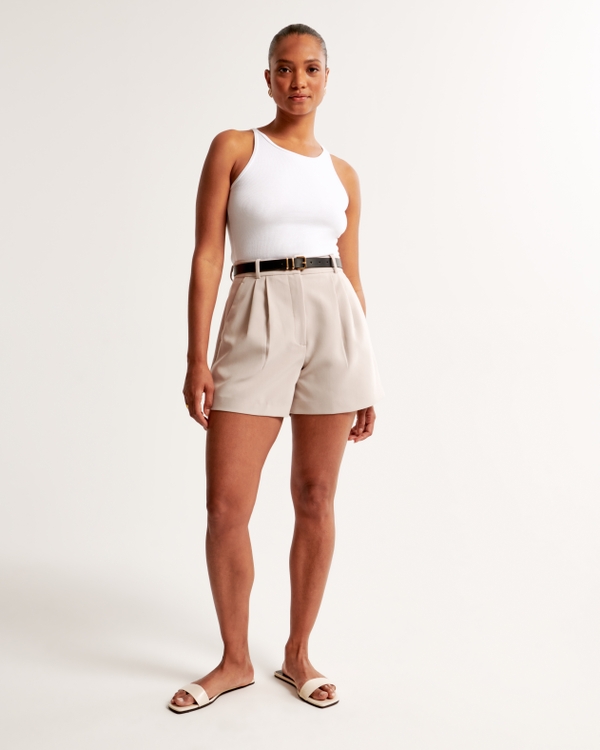 Curve Love A&F Sloane Tailored Short, Light Taupe