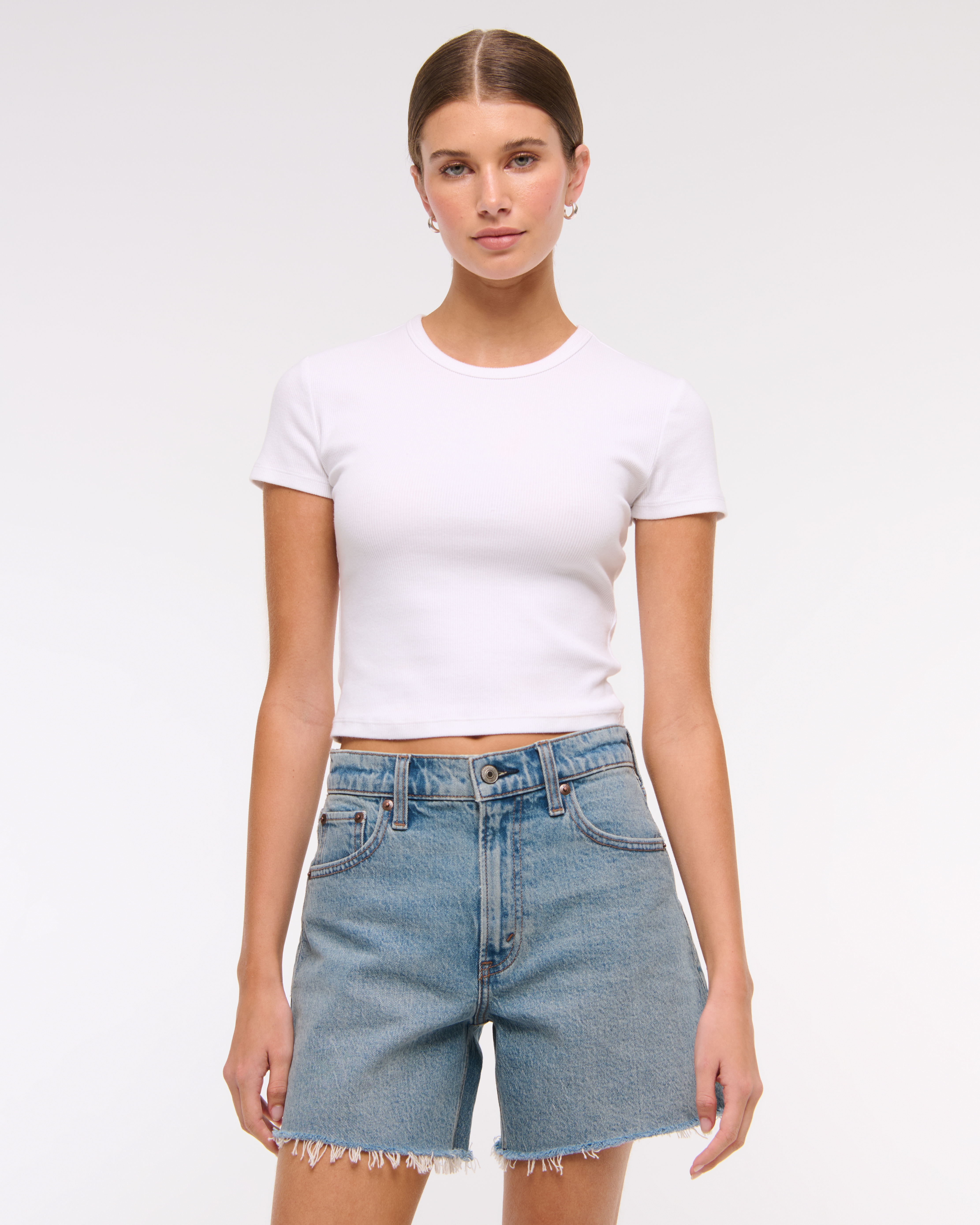 Abercrombie & Fitch High Rise Dad Short In Blue