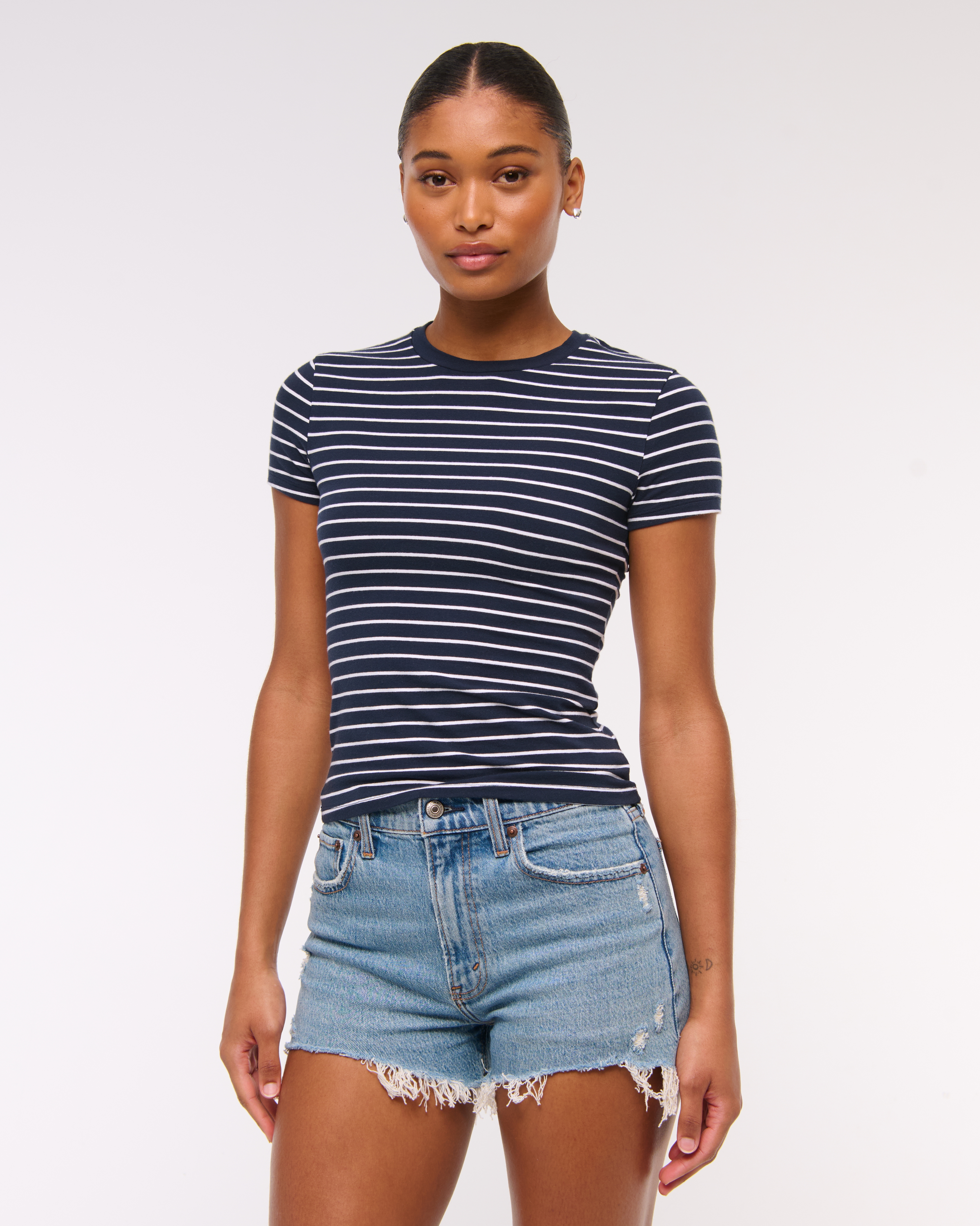 Abercrombie & Fitch High Rise Mom Short In Blue