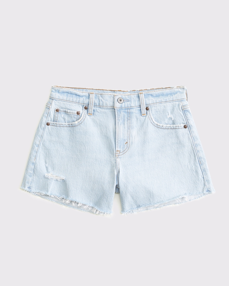 Mid Rise White Denim Shorts Inch Inseam 5