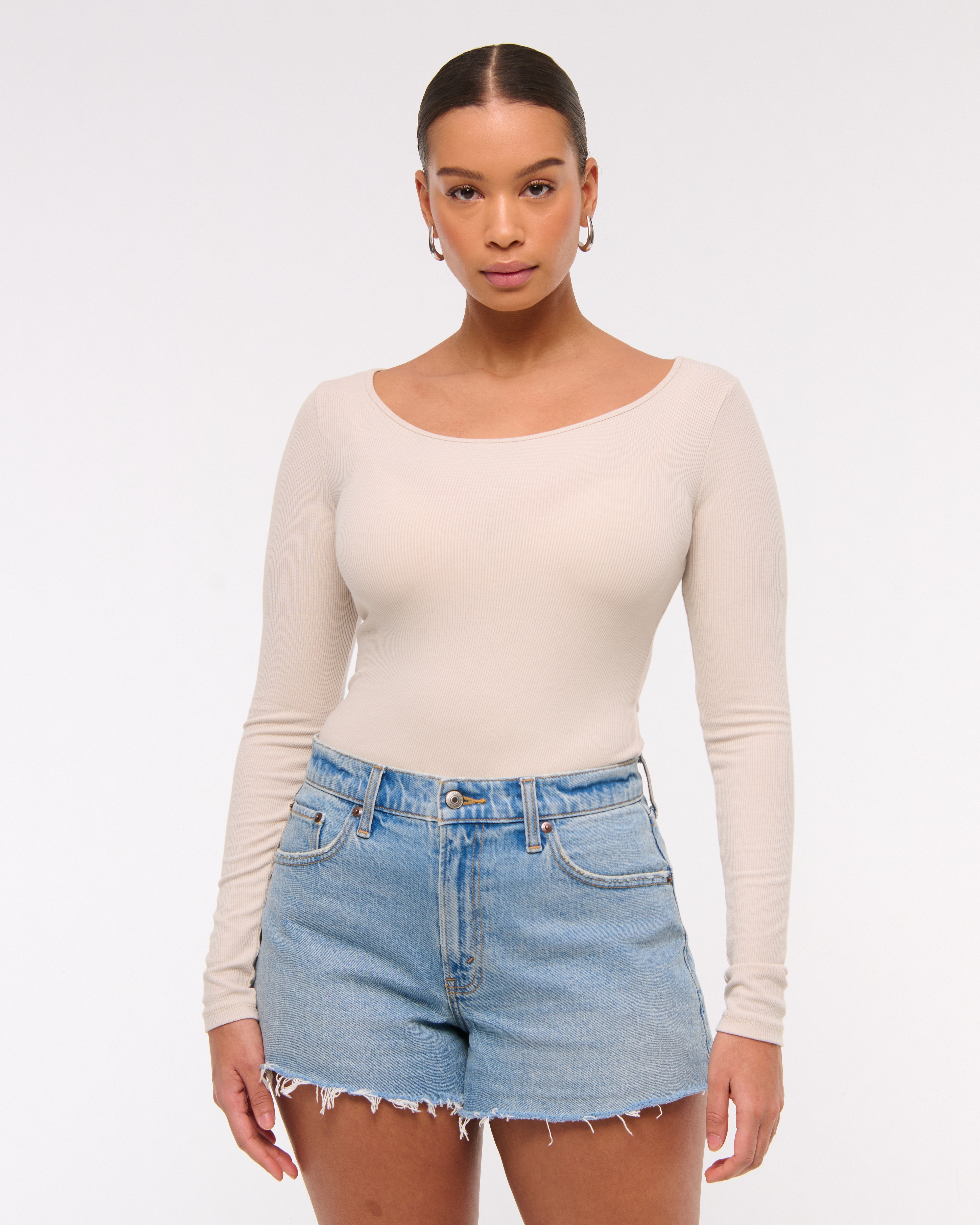 Abercrombie & Fitch Curve Love High Rise 90s Cutoff Short In Blue