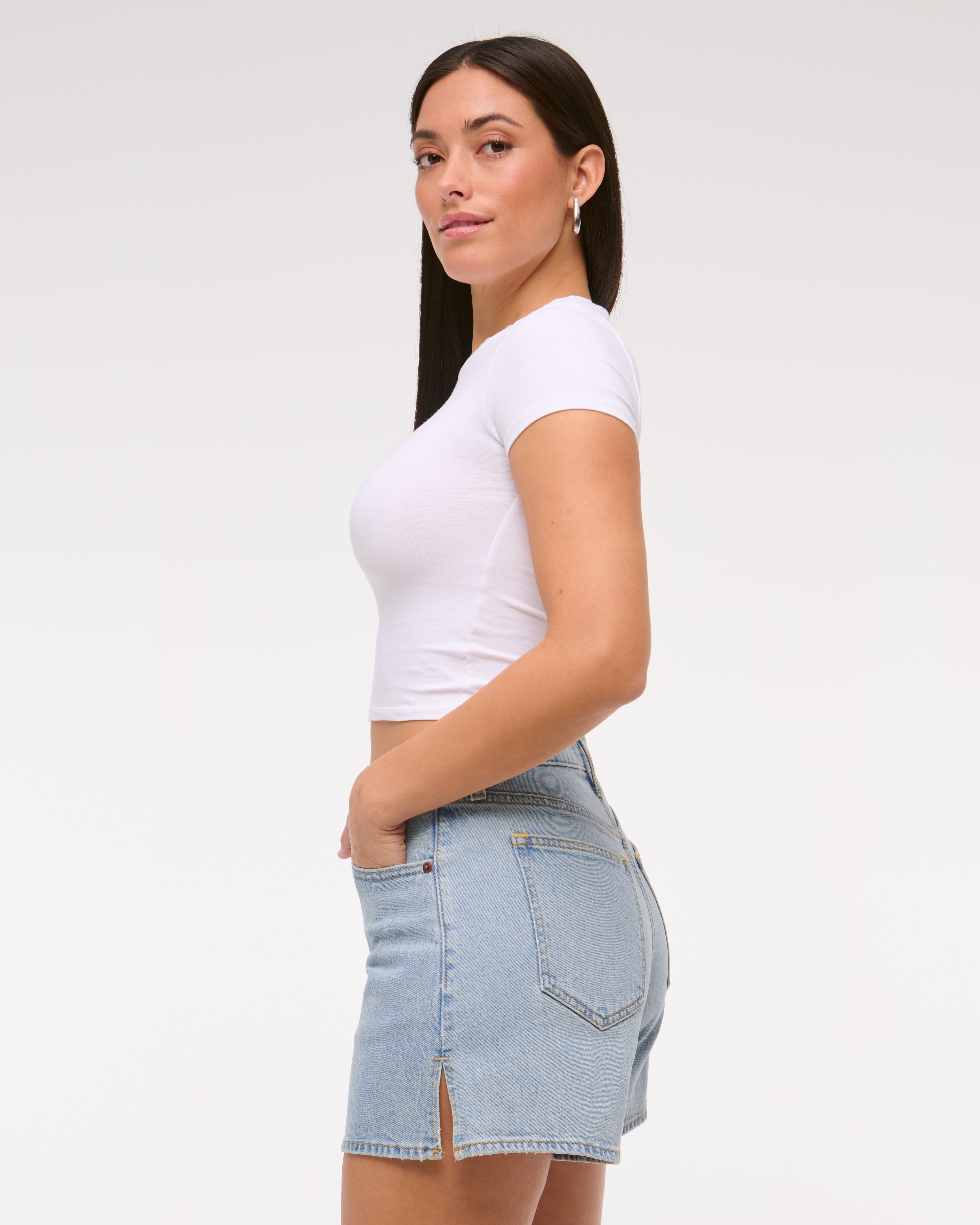 Abercrombie & Fitch Curve Love High Rise Dad Short In White