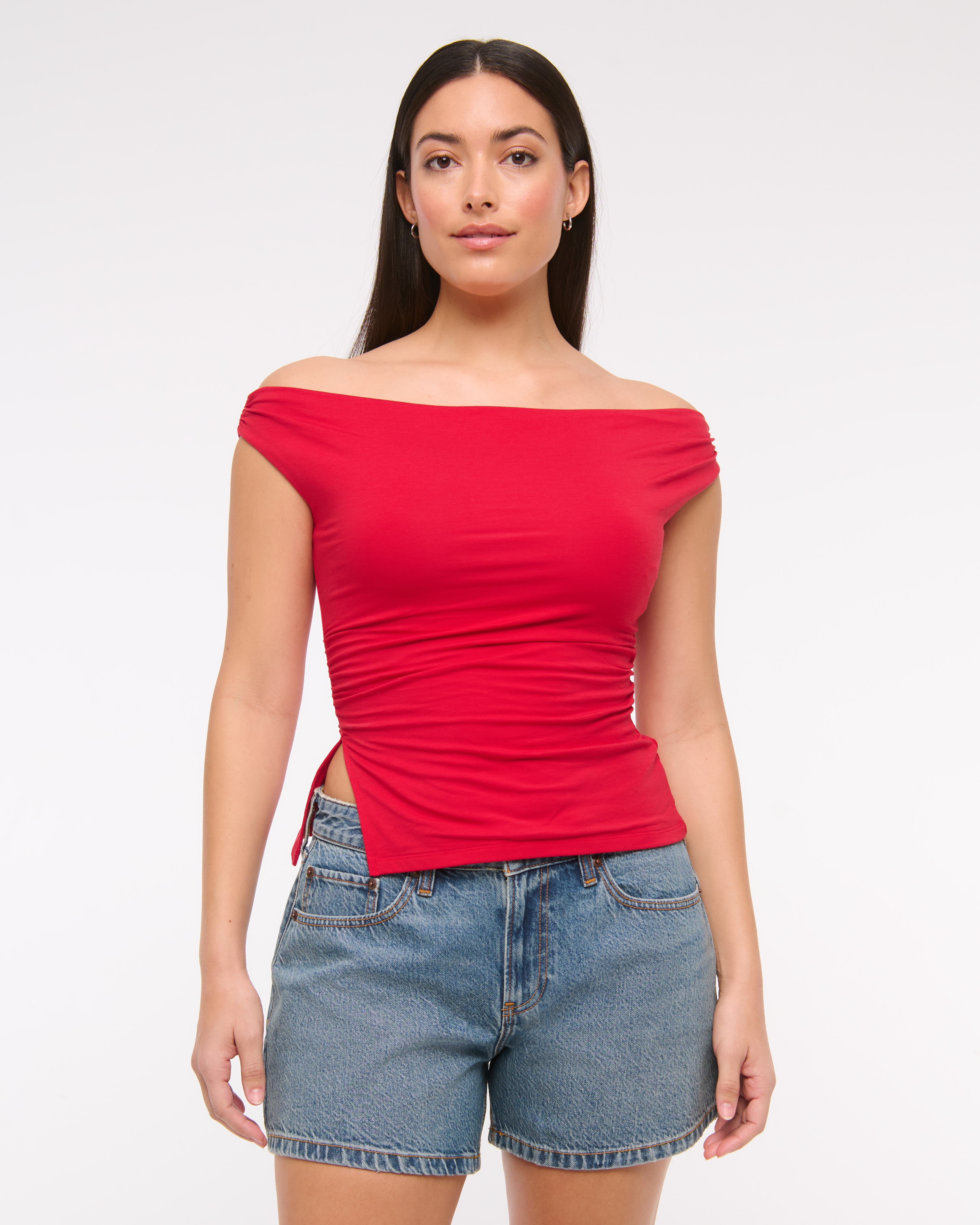 Abercrombie & Fitch Curve Love Low Rise Baggy Short In Blue