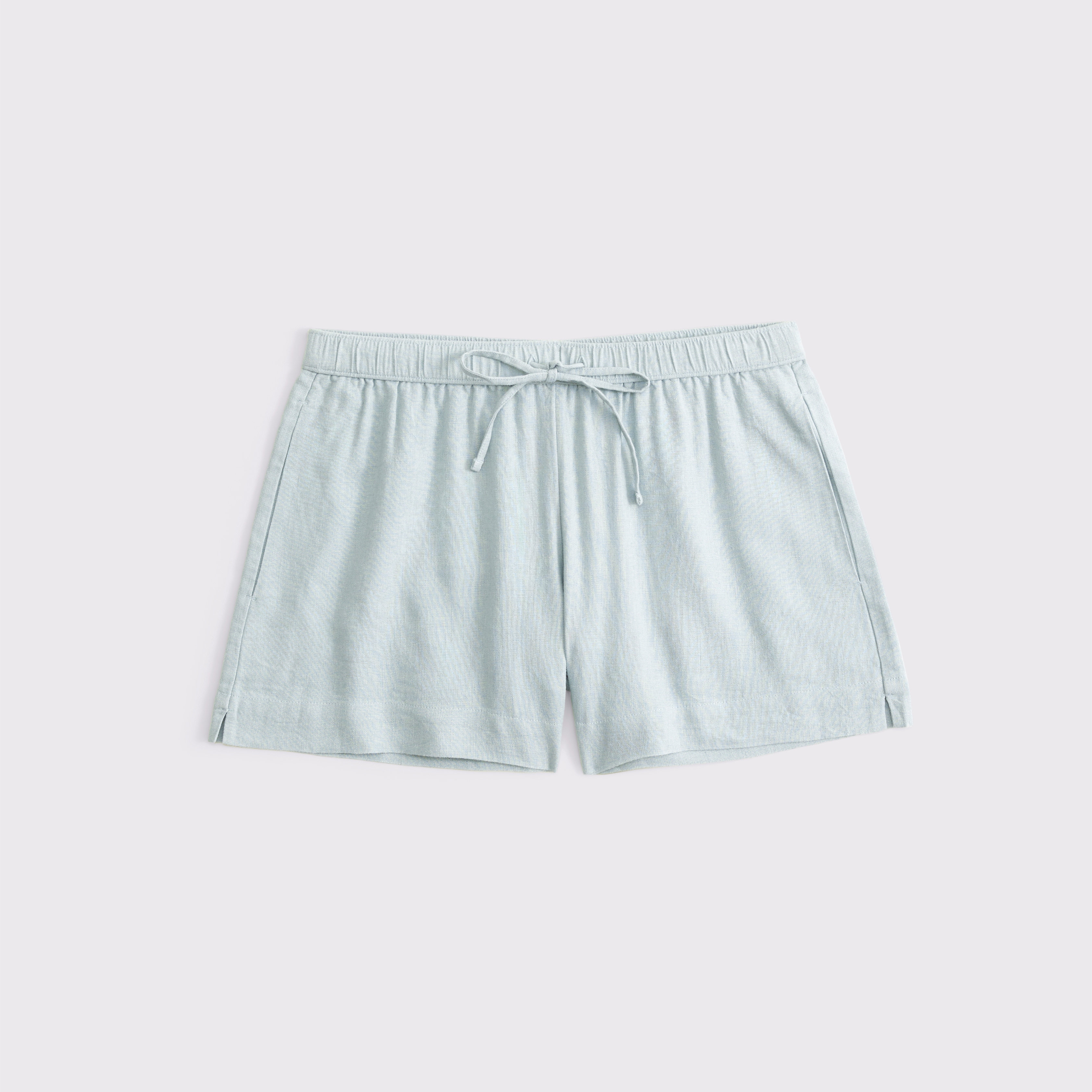 Abercrombie & Fitch Mid Rise Linen-blend Pull-on Short In Blue