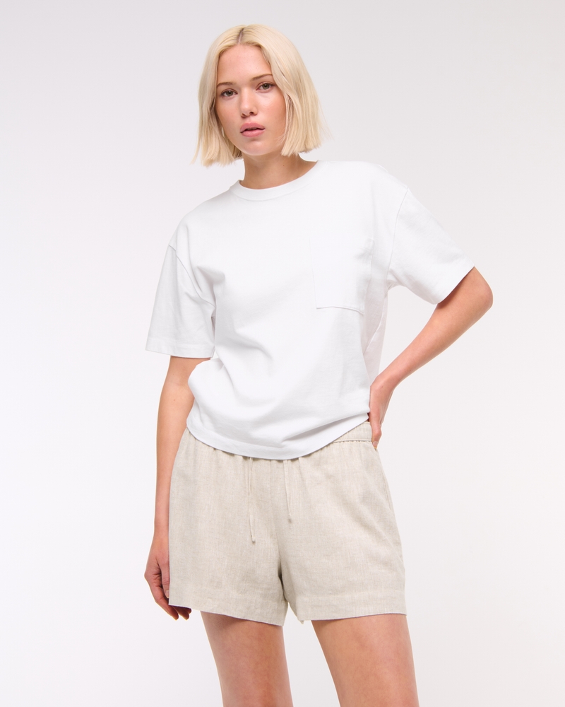Mid Rise Linen-Blend Pull-On Short