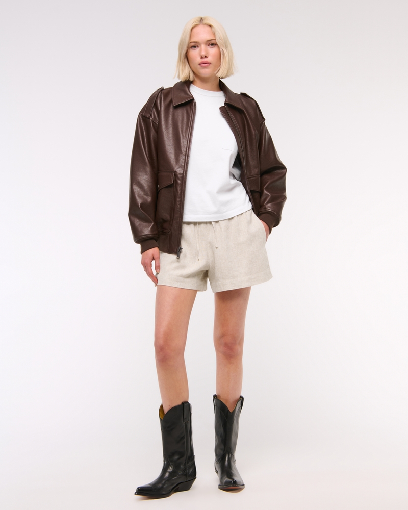 Mid Rise Linen-Blend Pull-On Short