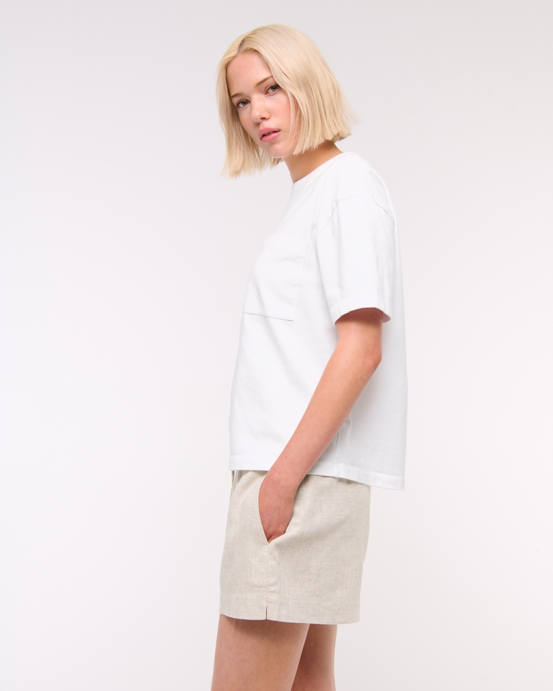 Mid Rise Linen-Blend Pull-On Short