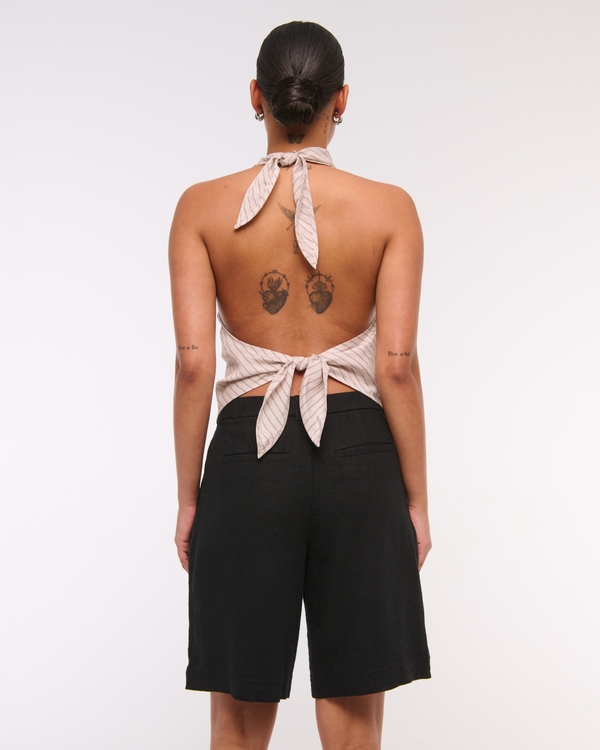Mid Rise Linen-Blend Bermuda Short