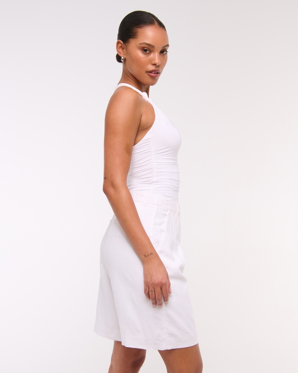 Mid Rise Linen-Blend Bermuda Short