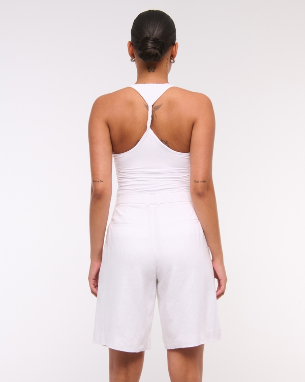 Mid Rise Linen-Blend Bermuda Short