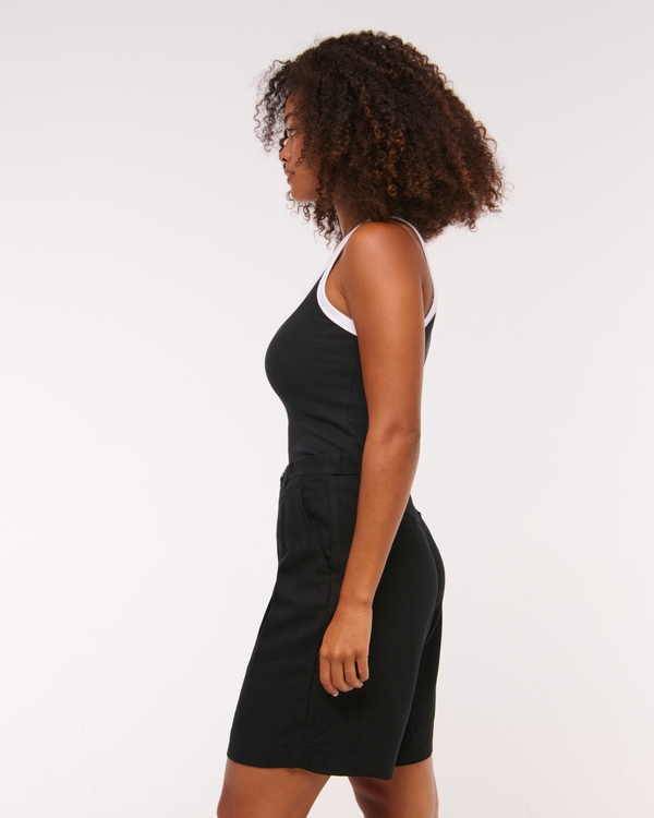 Curve Love Mid Rise Linen-Blend Bermuda Short