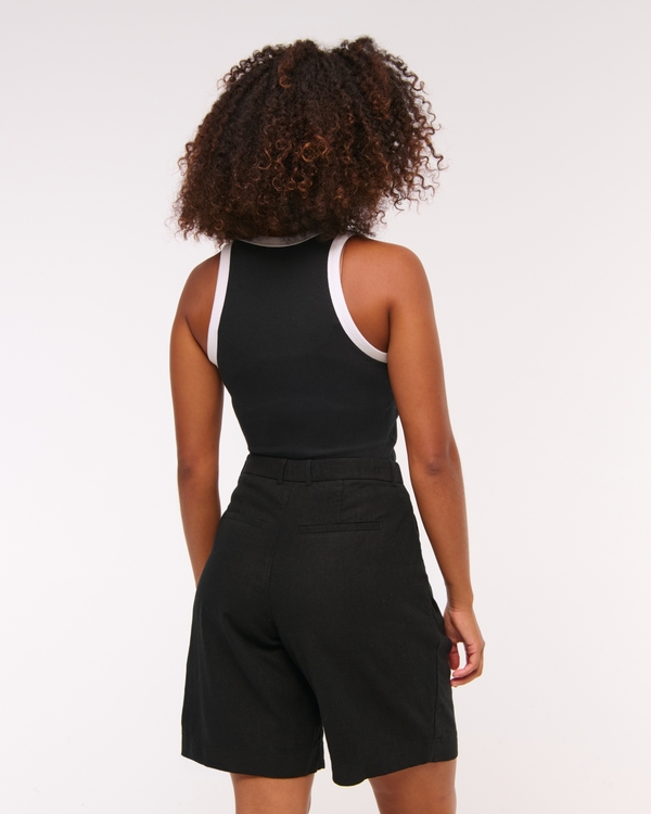Curve Love Mid Rise Linen-Blend Bermuda Short