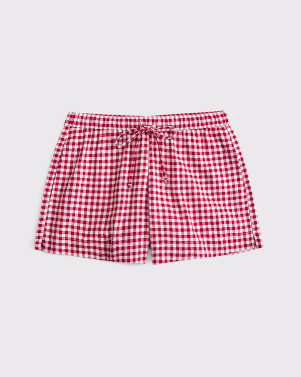 Linen-Blend Pull-On Short, Red Gingham view 1