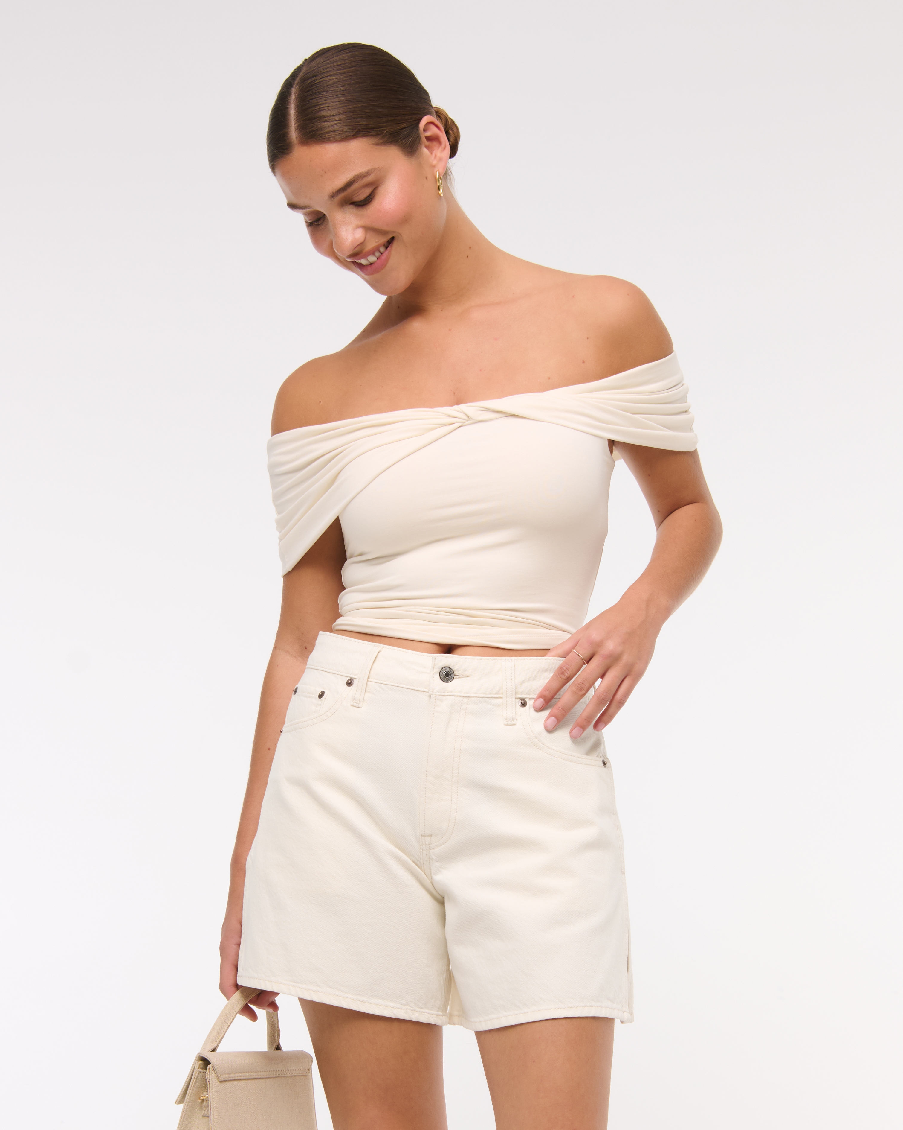 Abercrombie & Fitch Curve Love High Rise Loose Short In White