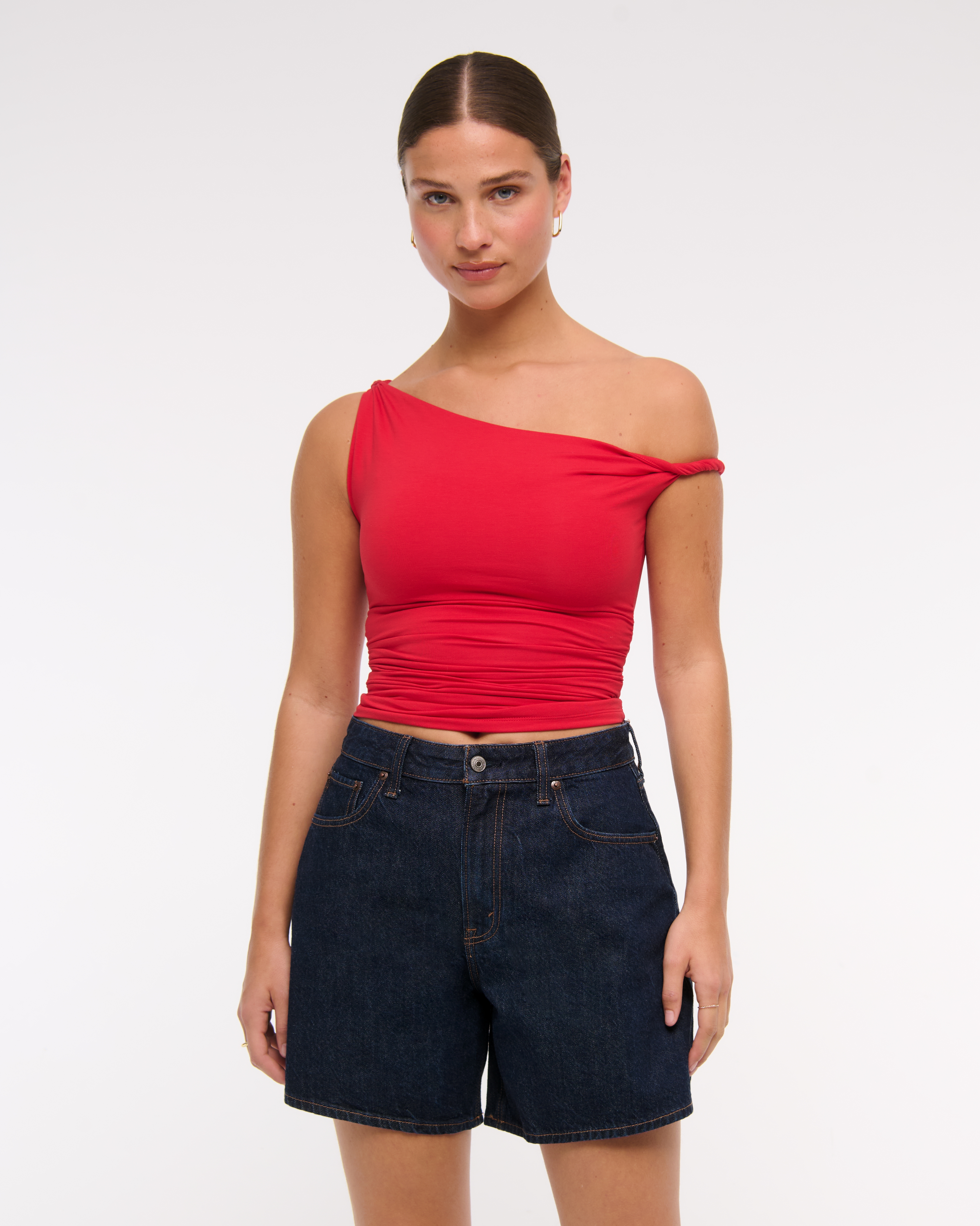 Abercrombie & Fitch Curve Love High Rise Loose Short In Blue