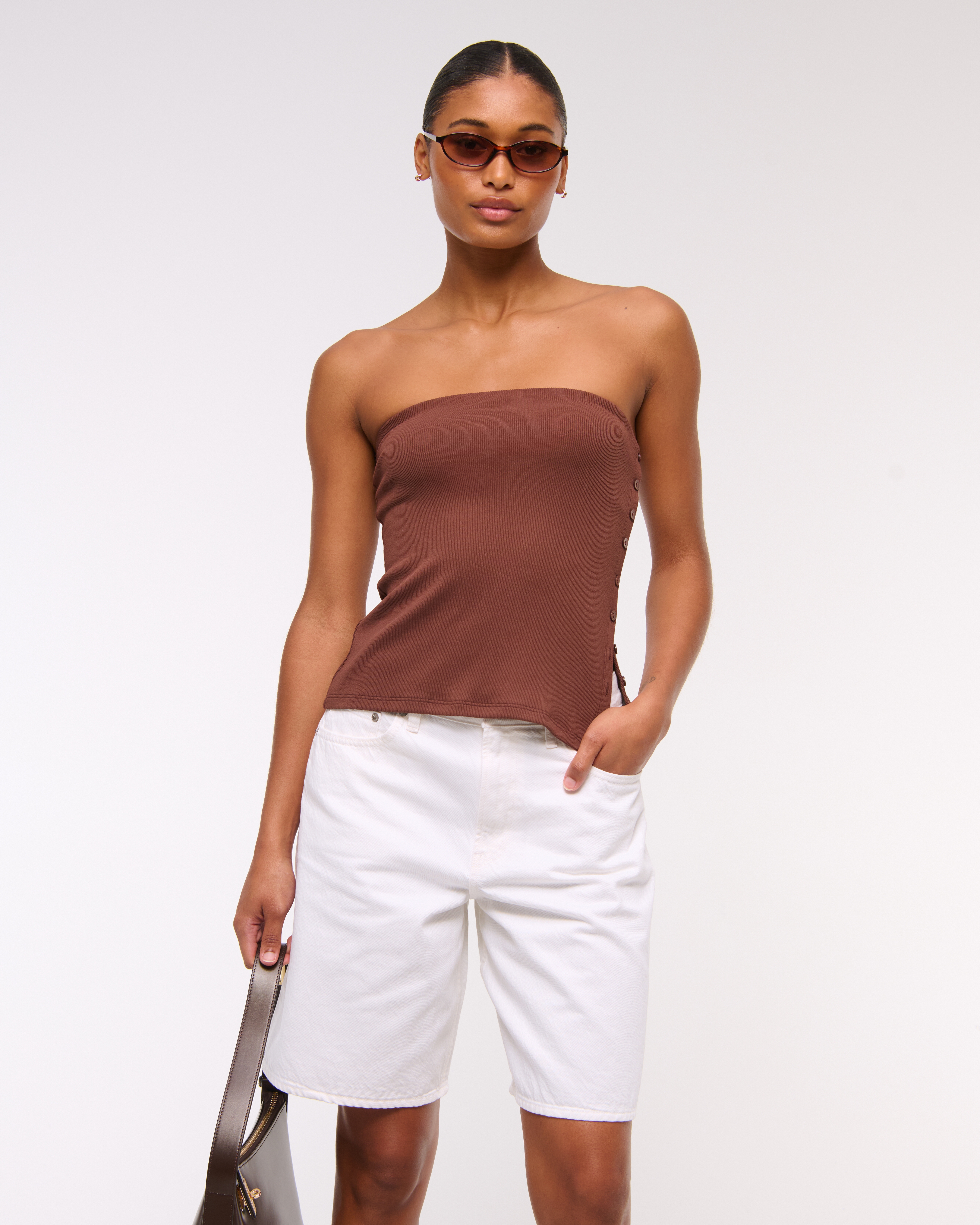 Abercrombie & Fitch Curve Love Mid Rise Jort In White