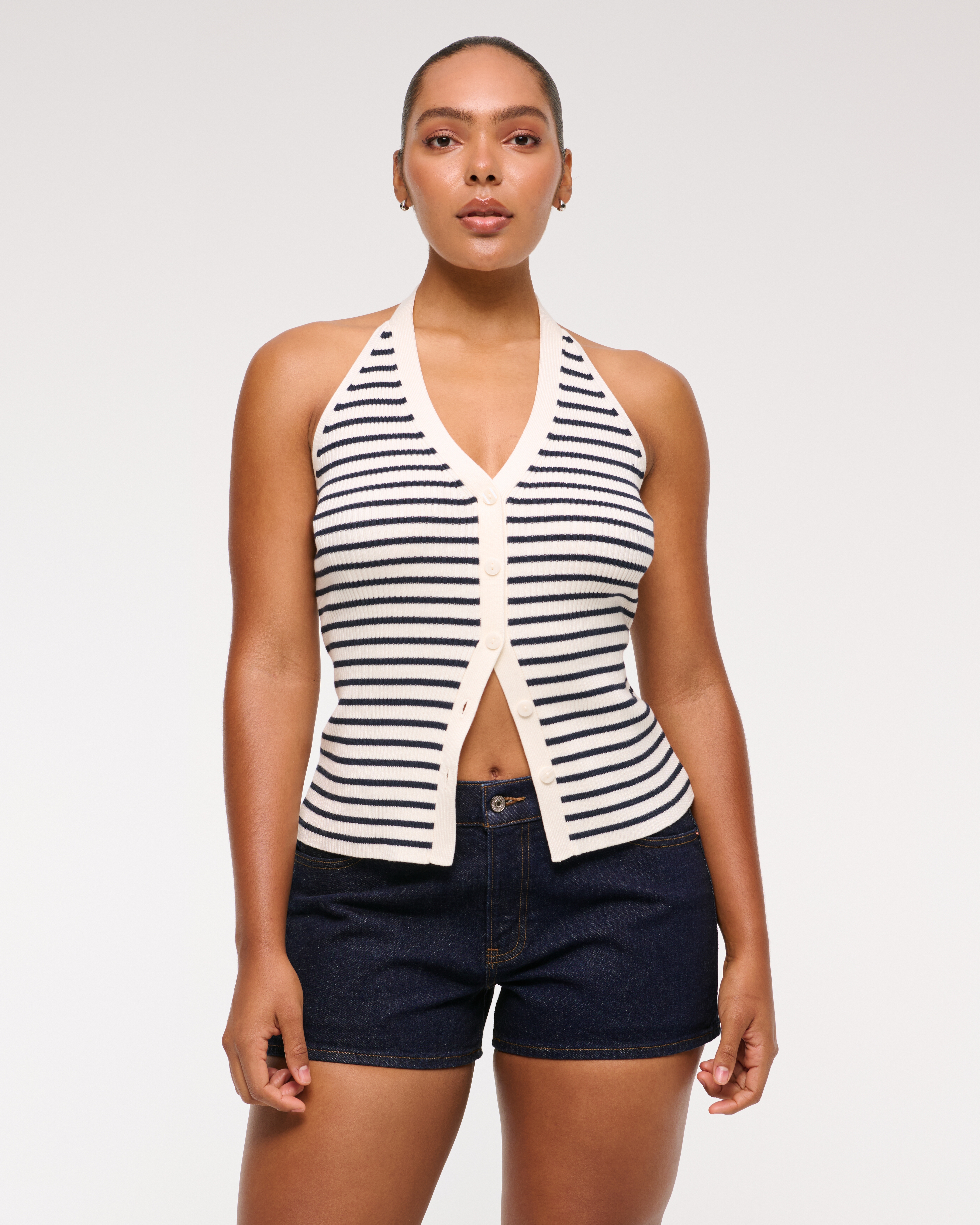 Abercrombie & Fitch Curve Love Low Rise Mini Short In Blue